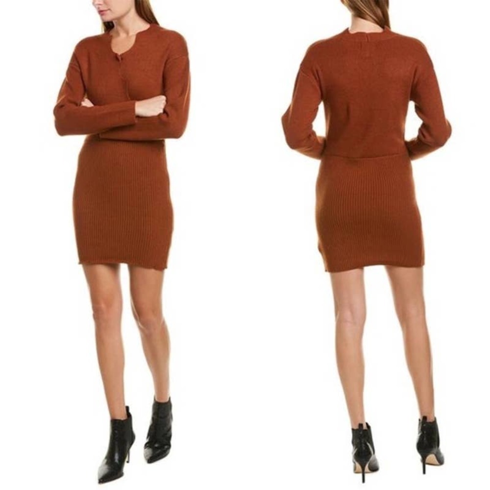 JOA Just One Answer Copper Brown Scalloped Neckline Sweater Dress • Size M 🗣